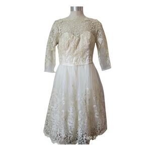 Chi Chi London Style 41735 Size US 16 Ivory and Gold Lace Midi Wedding Dress